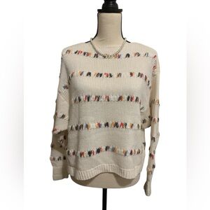 Lou&Grey for Loft cream sweater w/blue/red stitches Sz M